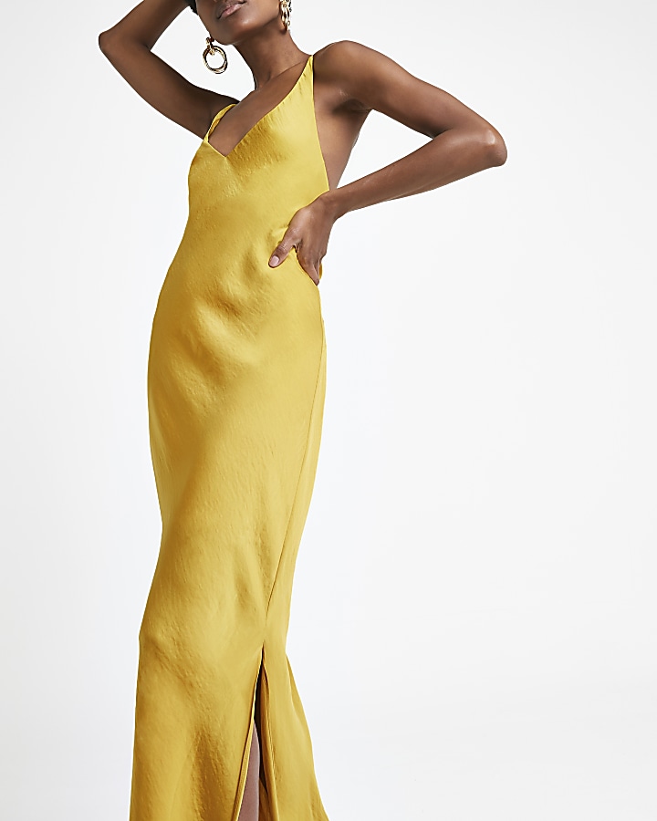 Yellow slip maxi dress