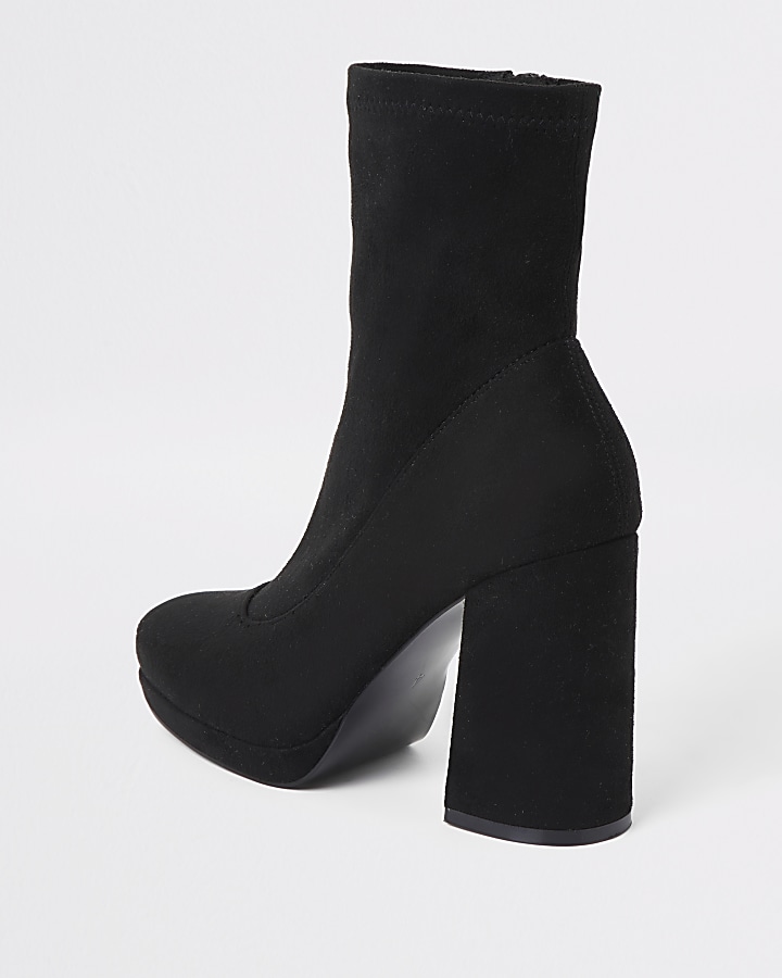 Black platform heel sock boots