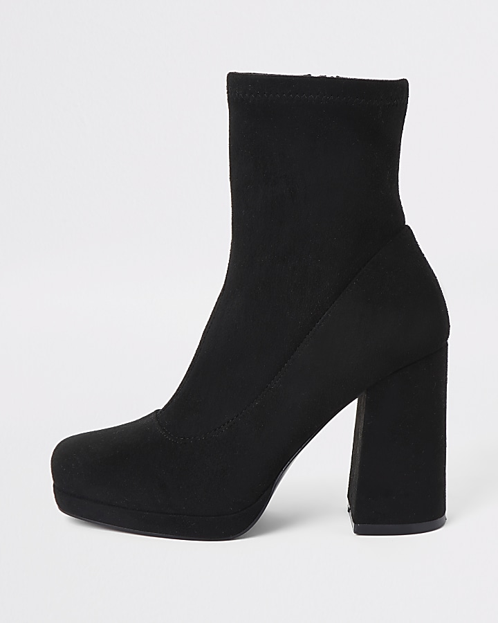 Black platform heel sock boots