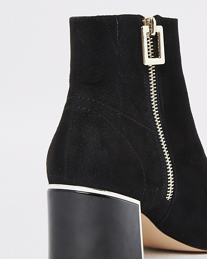 Black faux suede block heel boots