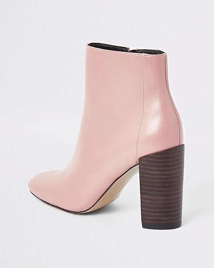 Pink patent square toe boots