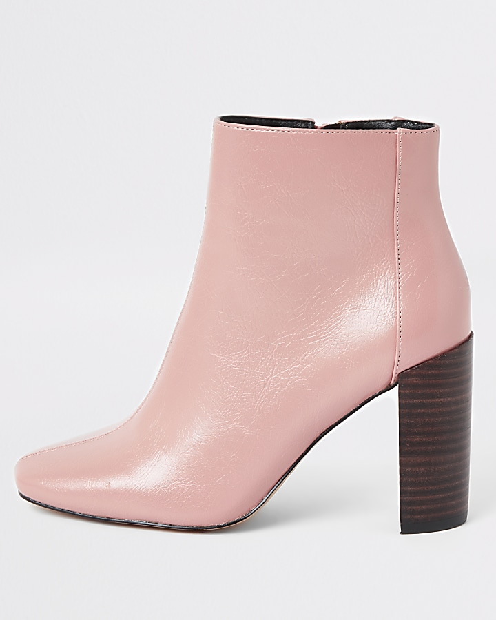 Pink patent square toe boots
