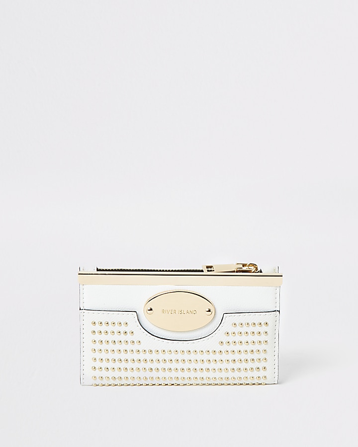 White studded mini fold out purse