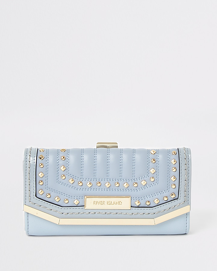 Blue studded quilted cliptop purse