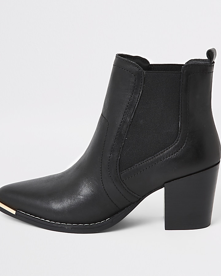 Black leather chelsea heeled ankle boots
