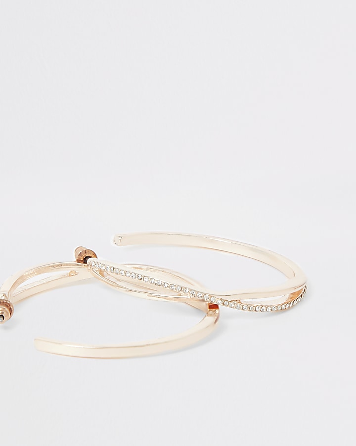 Rose gold colour diamante pave hoop earrings