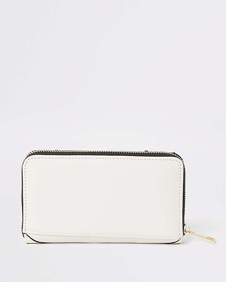 Cream stud zip around purse