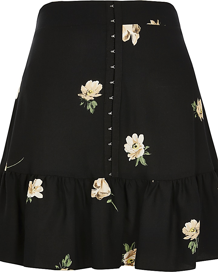 Black floral mini skirt