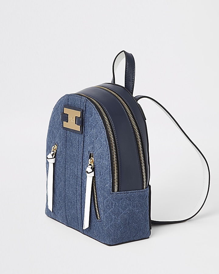 Blue denim RI panel backpack