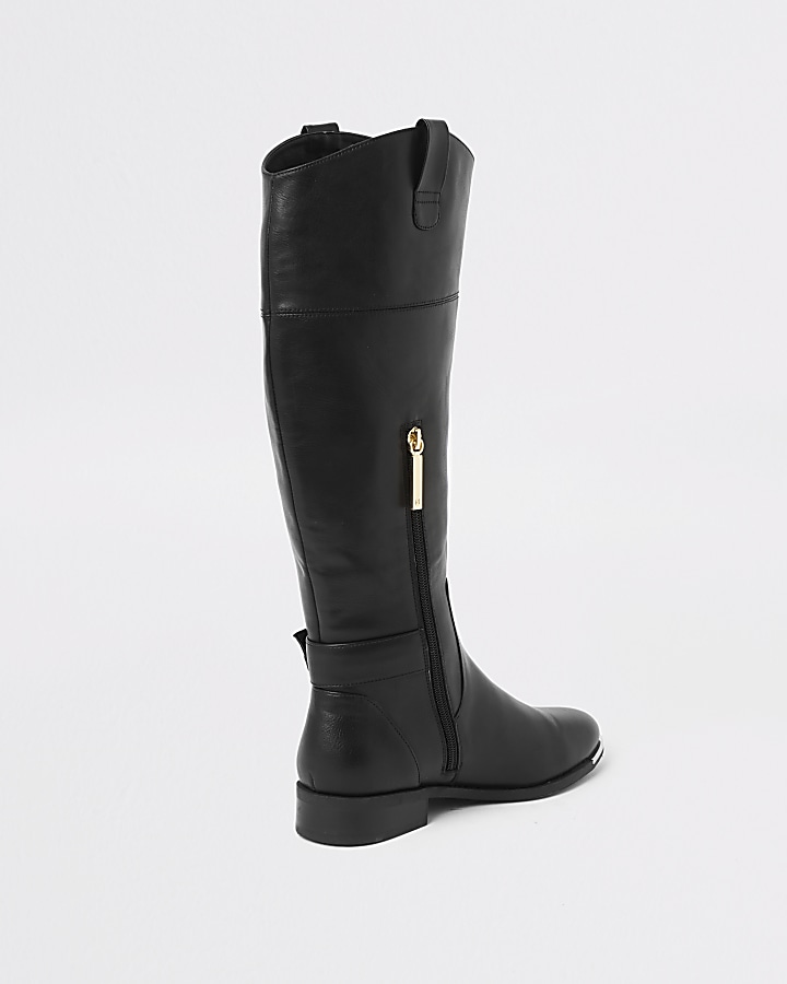 Black buckle knee high boots