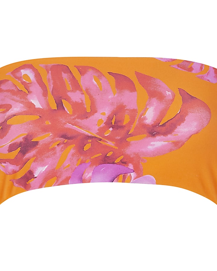 Orange printed bandeau bikini top