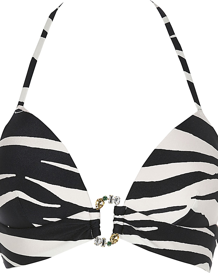 White zebra print triangle bikini top