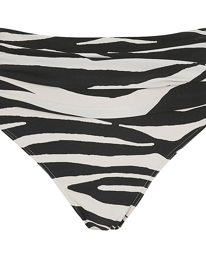White zebra print high waist bikini bottoms