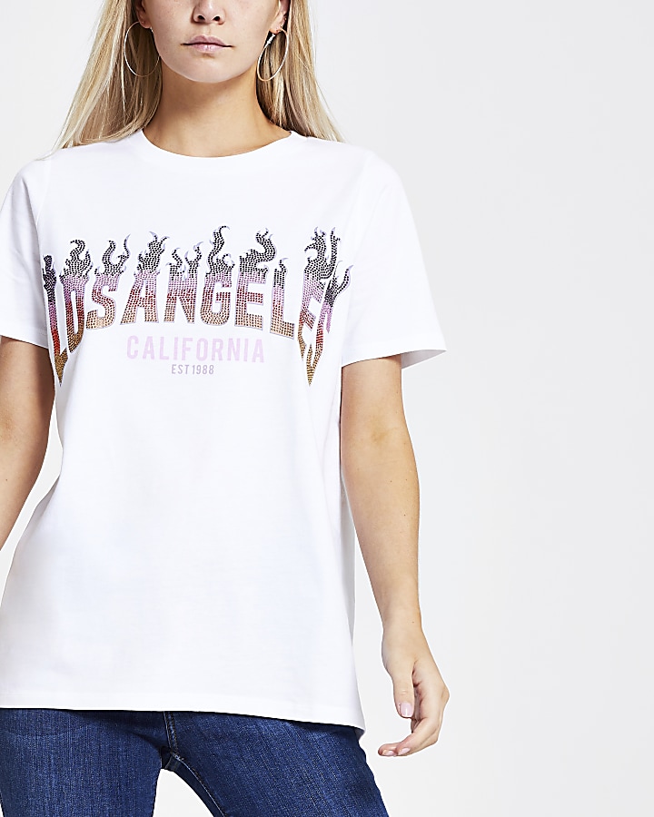 White 'Los Angeles' sequin print T-shirt