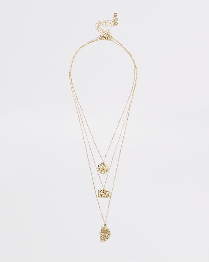 Gold colour textured layered necklace