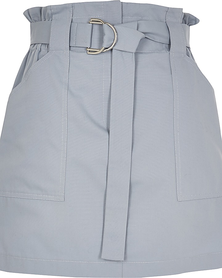Blue belted utility mini skirt
