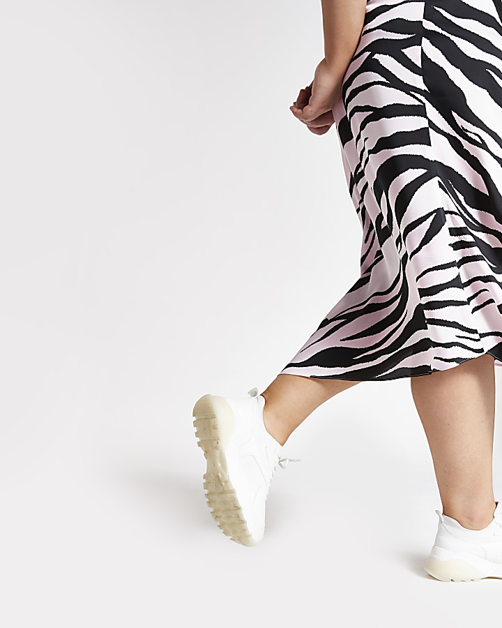 Plus pink zebra print asymmetric midi skirt