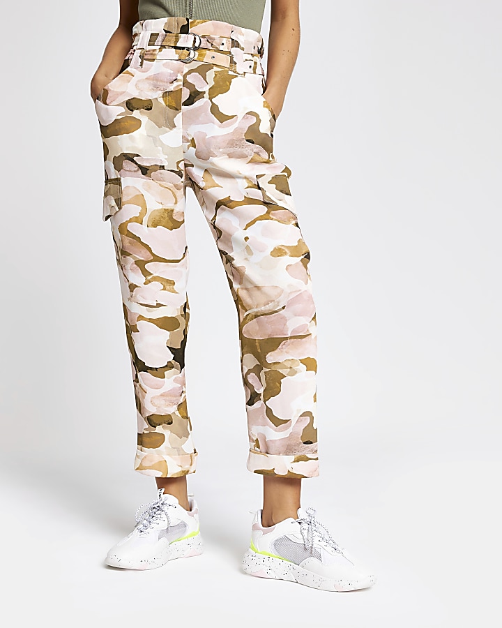 Pink camo print utility cargo trousers