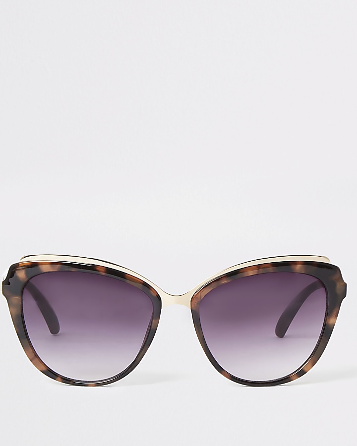 Brown tortoise smoke lens cat eye sunglasses