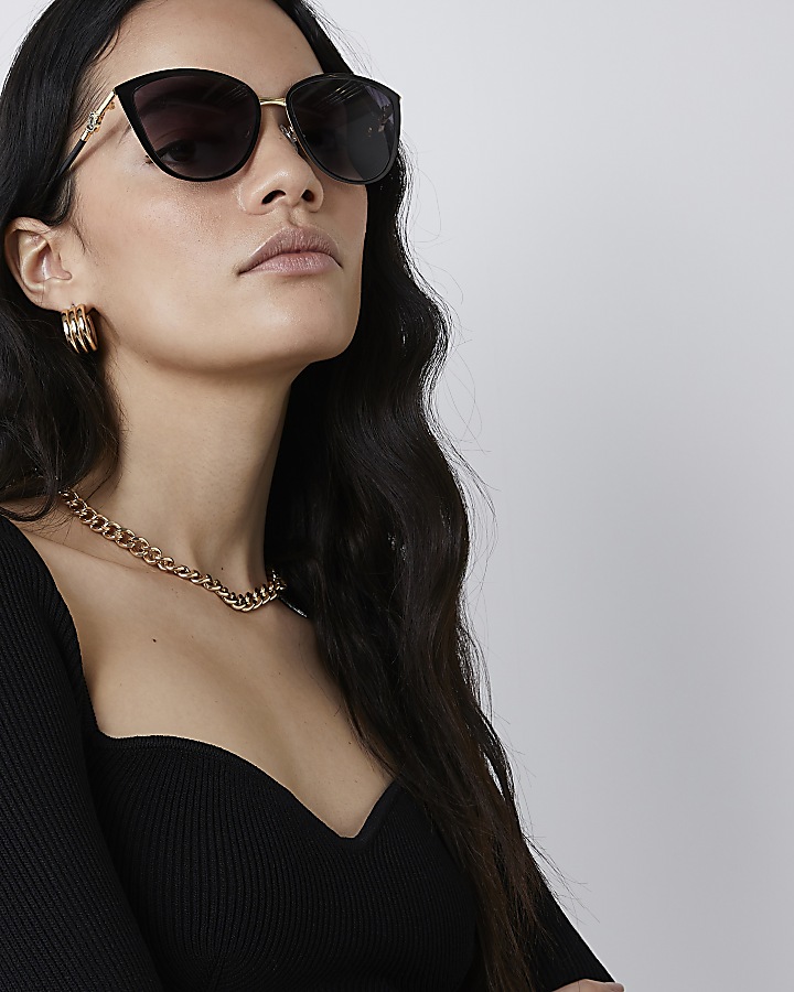 Black iridescent cateye sunglasses