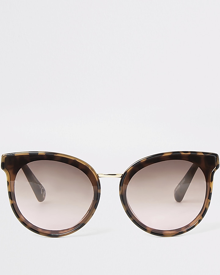 Brown tortoise shell round glam sunglasses