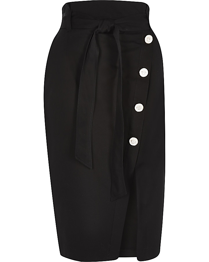 Black tie waist pencil skirt