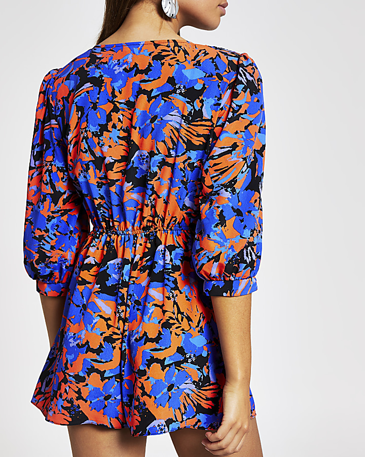Red print wrap playsuit