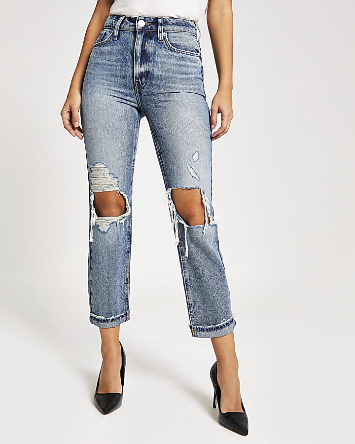 Authentic denim ripped Mom jeans