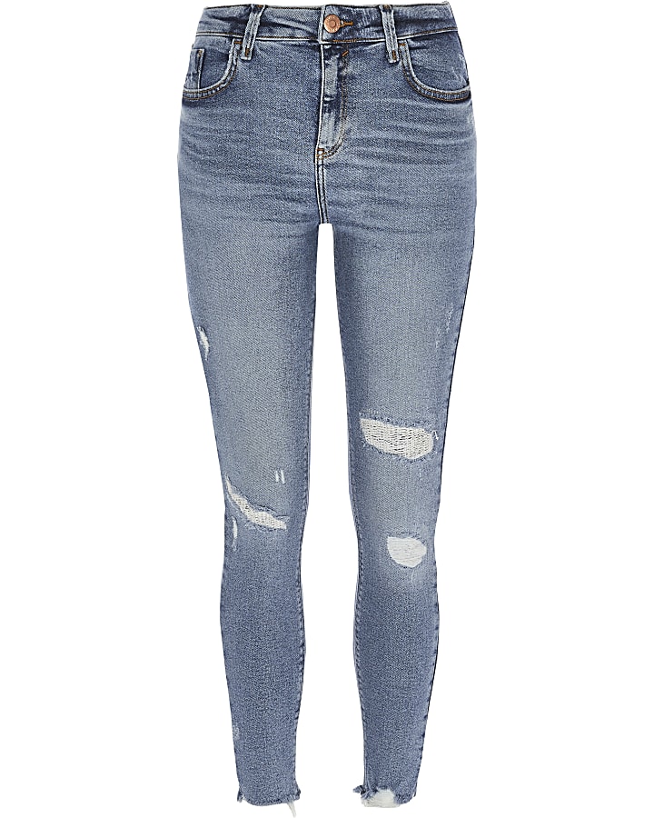 Mid blue Amelie super skinny ripped jeans