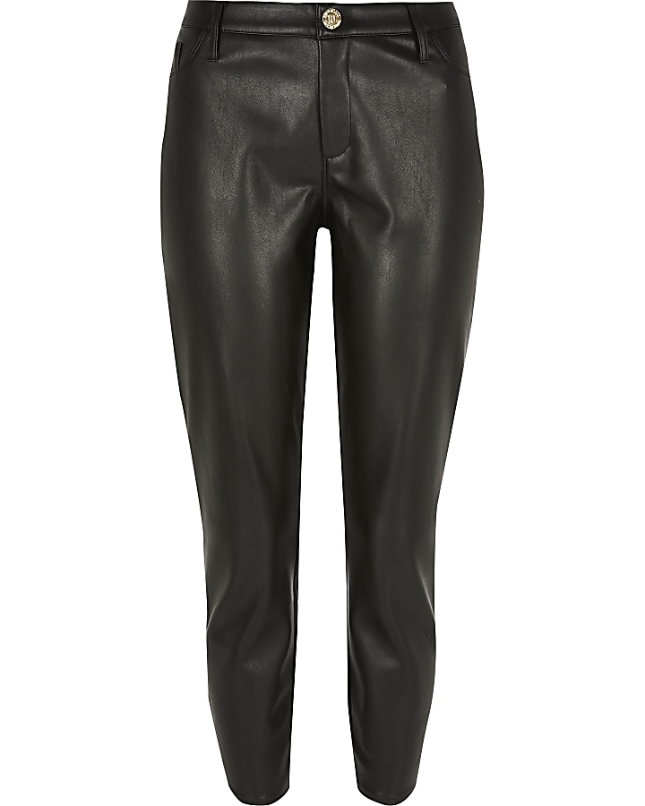 Petite black faux leather Molly trousers