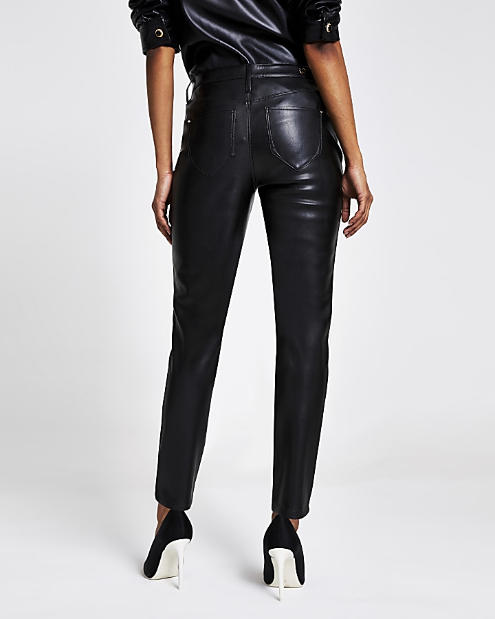 Petite black faux leather Molly trousers