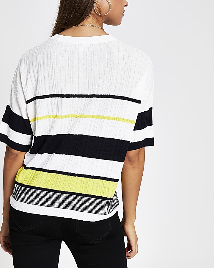 White stripe knitted T-shirt