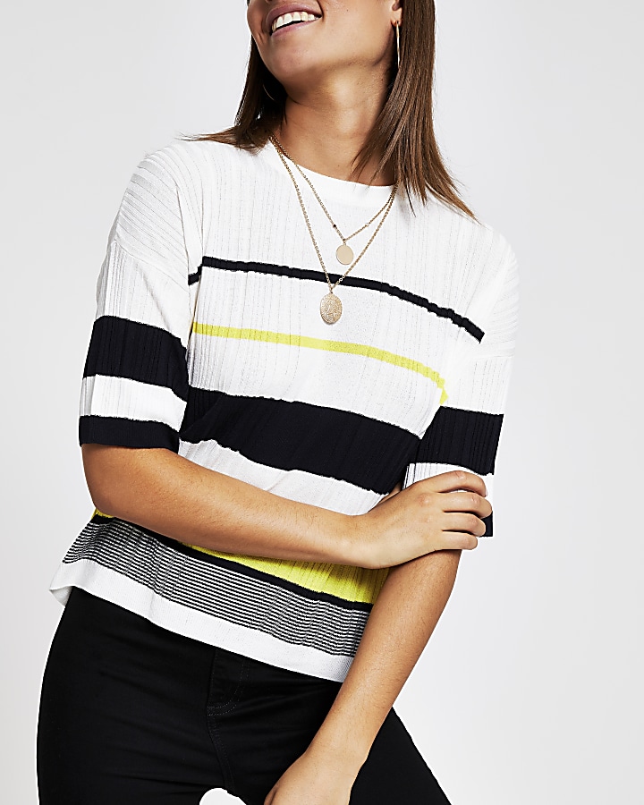 White stripe knitted T-shirt