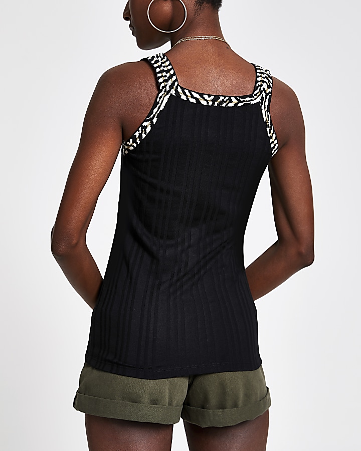 Black zebra print trim vest