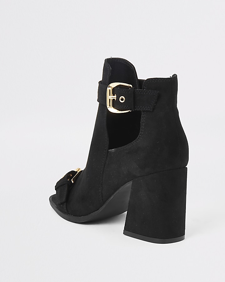 Black faux suede square toe shoe boots
