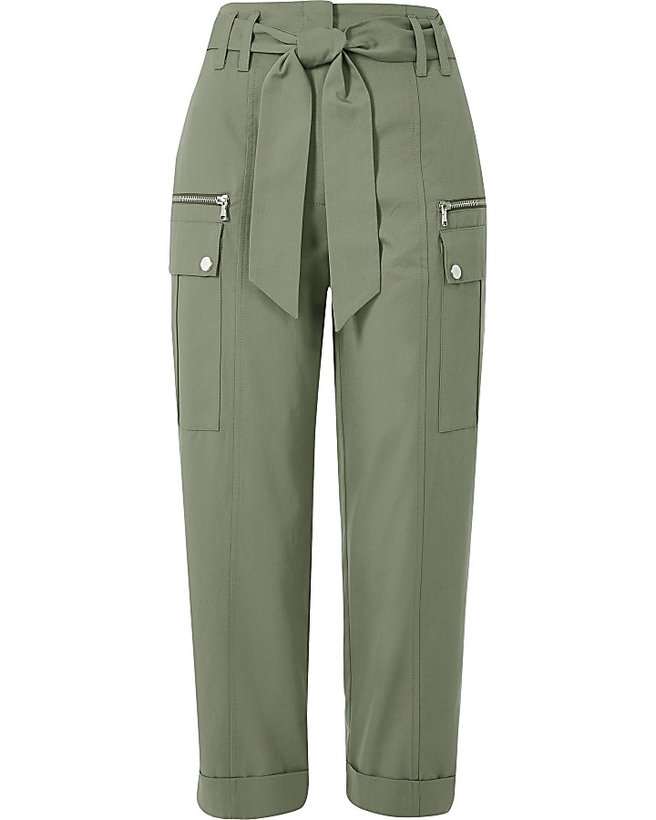 Petite khaki utility peg trousers