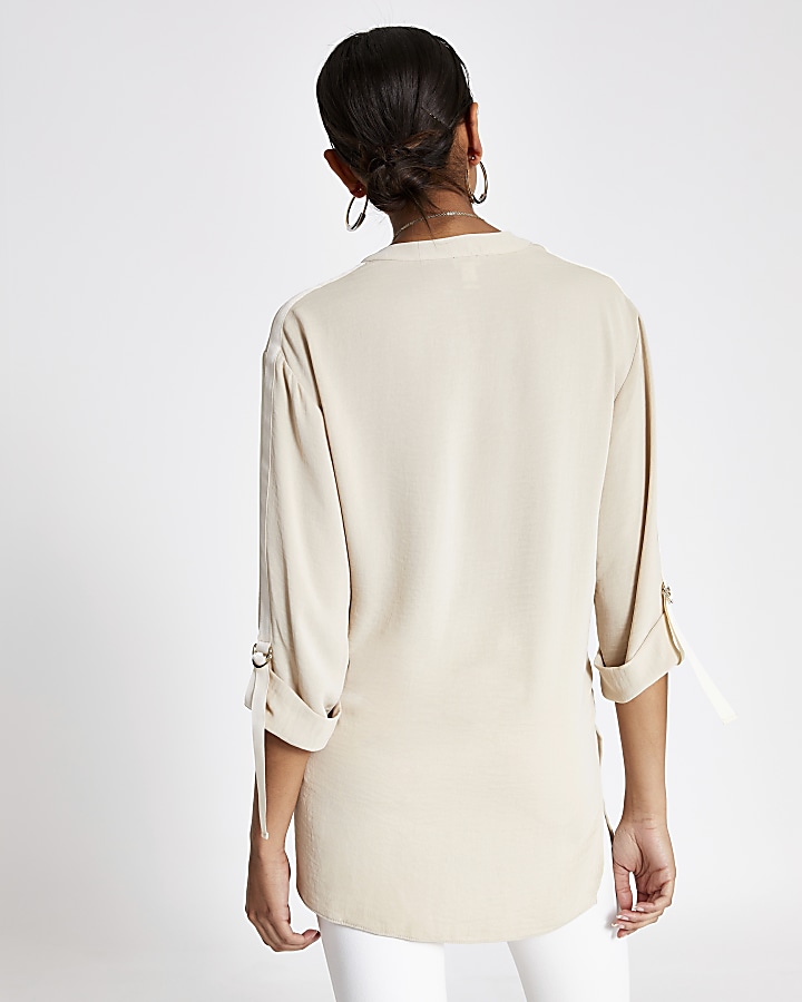 Cream over-sized rolled sleeve shirt