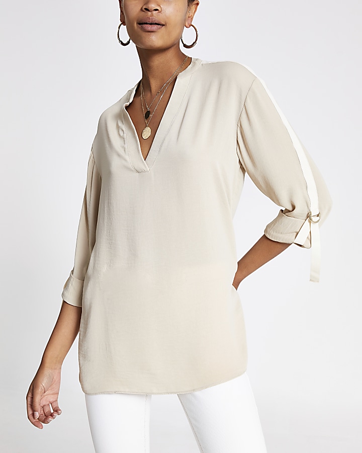 Cream over-sized rolled sleeve shirt