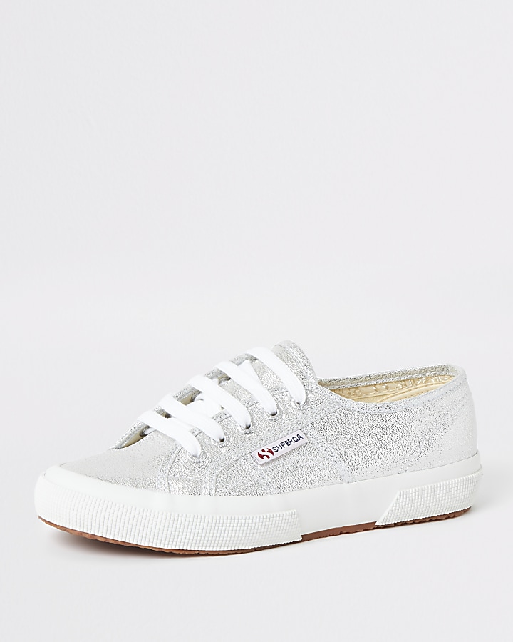Superga silver lace-up runner trainers