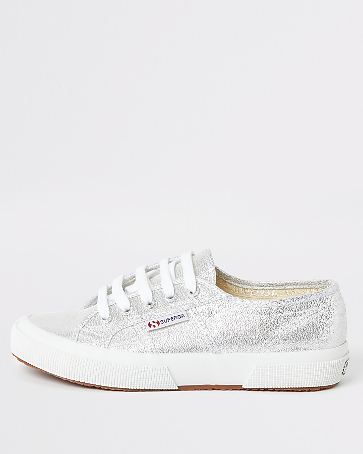 Superga silver lace-up runner trainers