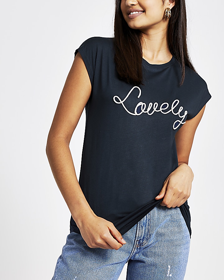 Navy embroidered T-shirt