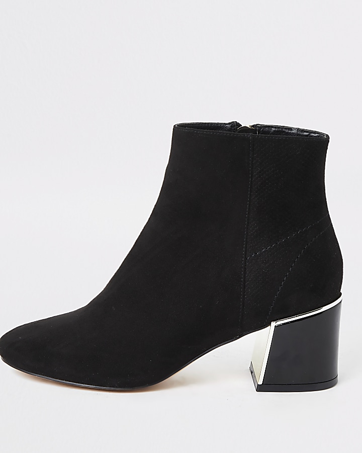 Black faux suede block heel wide fit boots