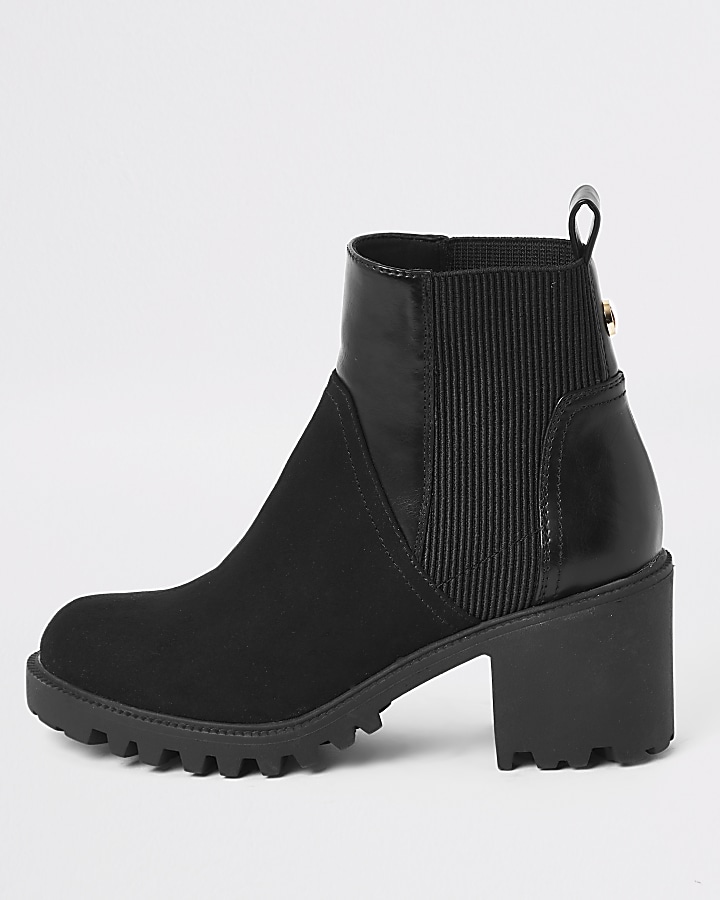 Black faux leather chunky wide fit boots