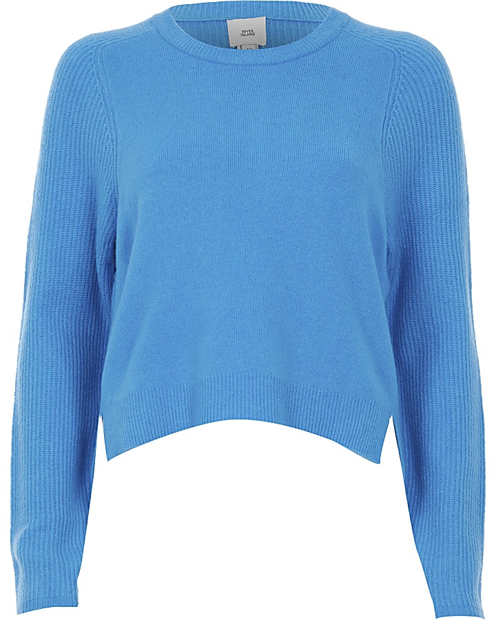 Blue long sleeve knitted jumper