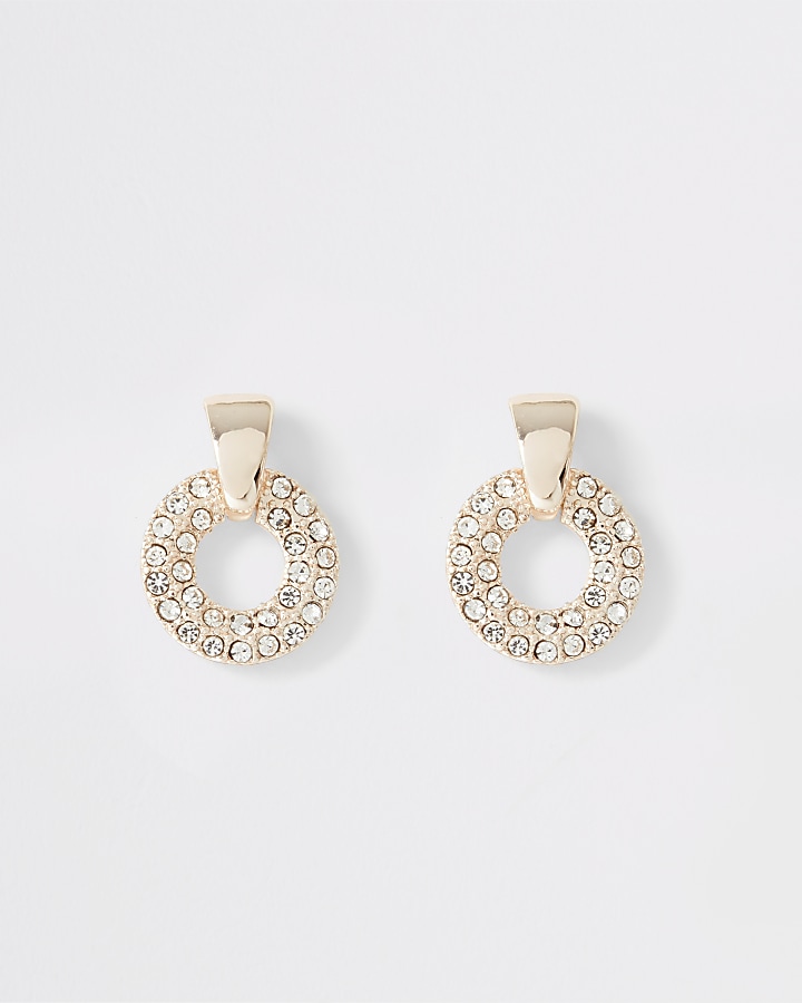 Rose gold diamante paved ring stud earrings