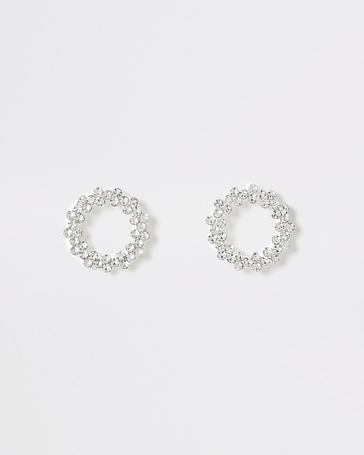 Silver colour open circle stud earrings