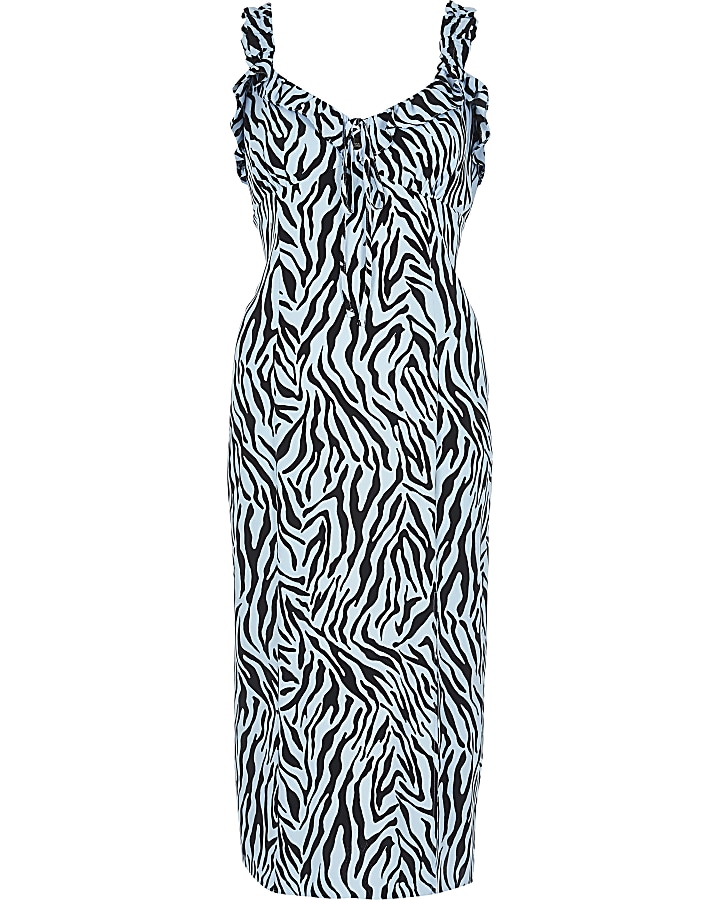 Blue zebra print midi dress