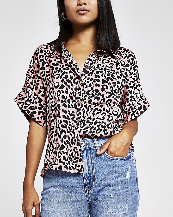 Petite pink leopard print shirt