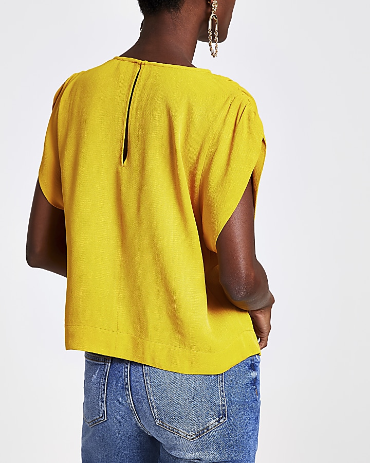 Yellow ruched sleeve top