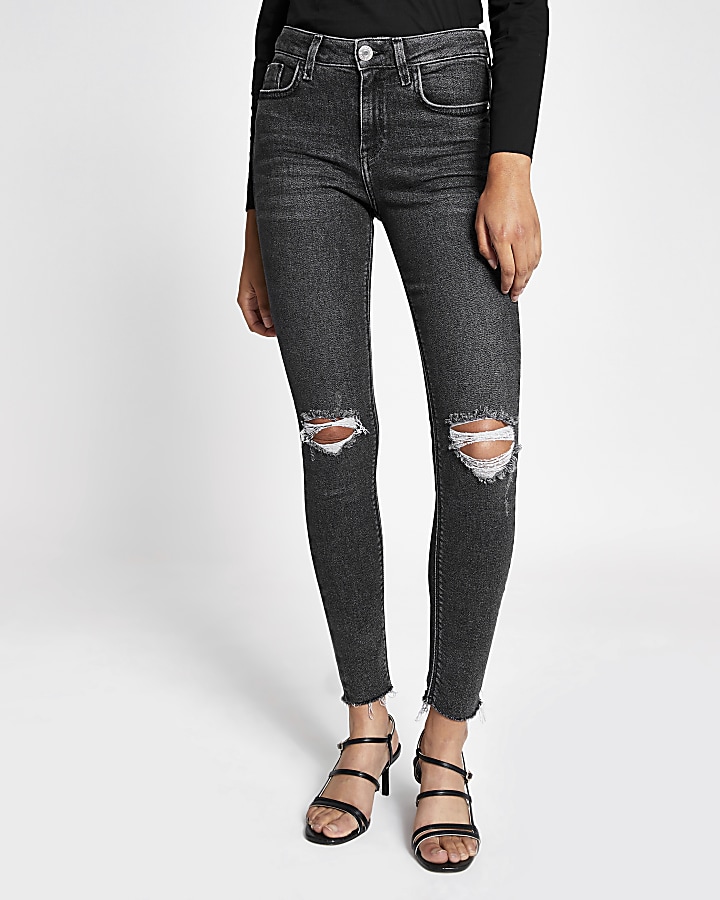 Grey ripped Amelie super skinny jeans